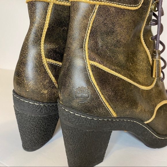 Timberland genuine leather upper, lace heels rustic boots size 10. 3 inch heel - Picture 7 of 7